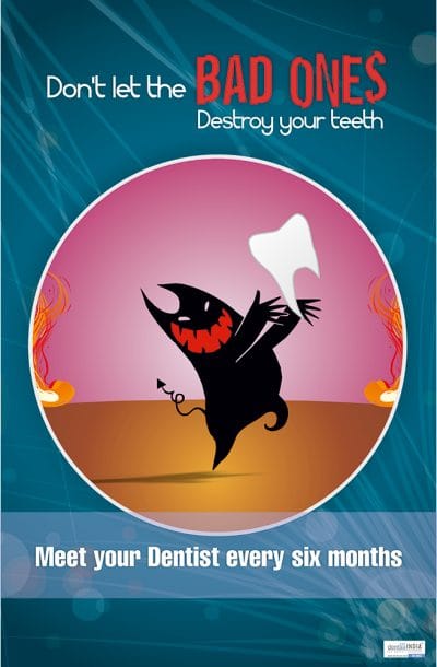 Funny dental awareness poster about protecting teeth from decay