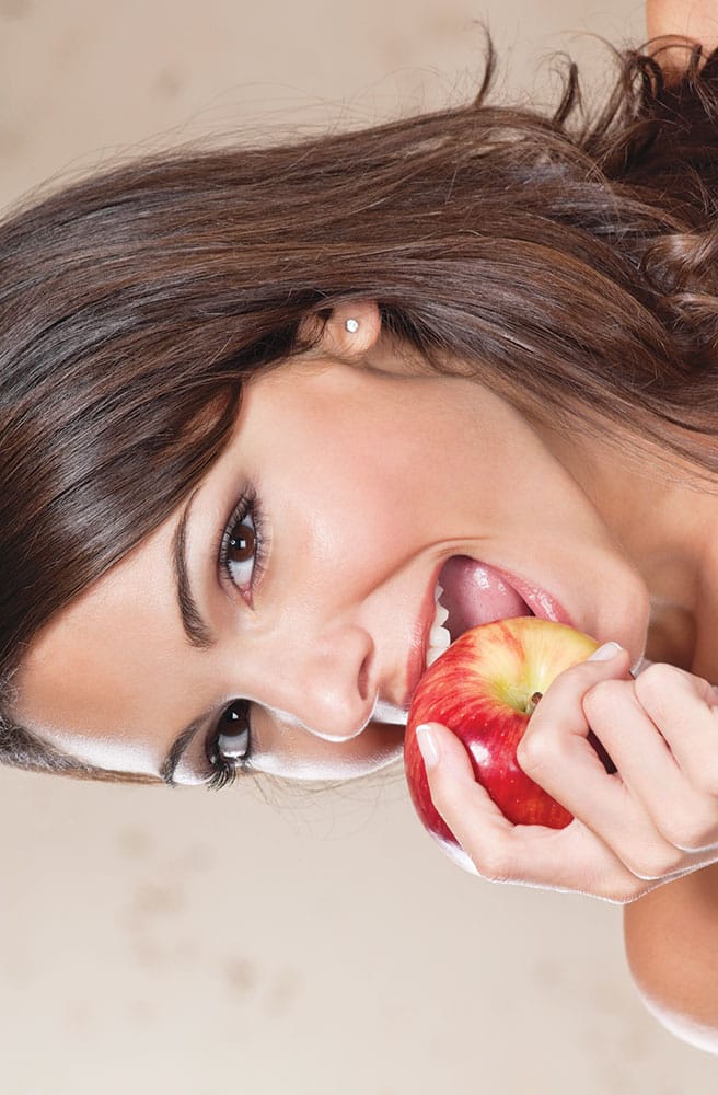 Healthy eating and apple for strong healthy teeth poster