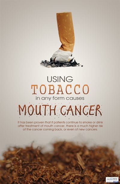 Tobacco causes mouth cancer dental awareness poster