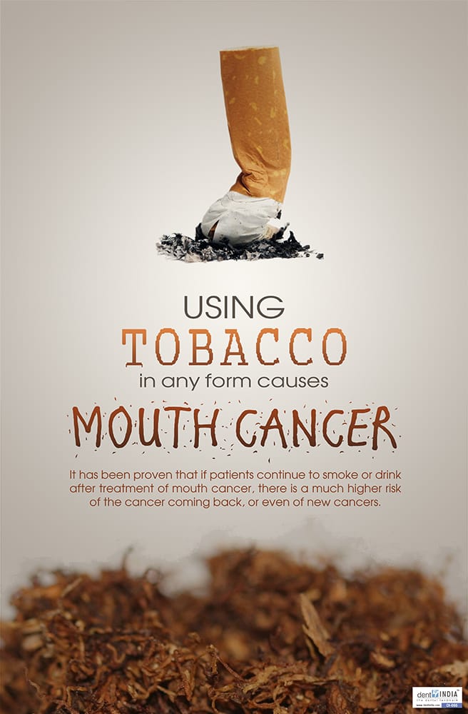 Tobacco causes mouth cancer dental awareness poster
